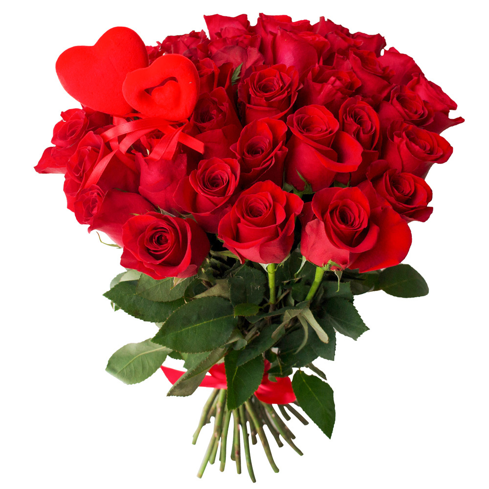 Букет на 14 Февраля 35 красных роз с сердцами в Санкт-Петербурге: купить недорого с доставкой, цена 4985 ₽